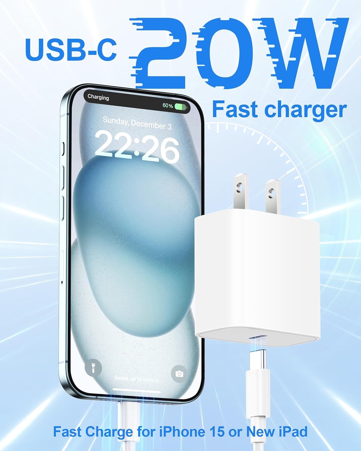 iPhone 15 Charger iPad USB C Charger for iPhone 15/15 Plus/Pro Max, iPad Pro 12.9/11 inch, iPad Air 5th/4th, iPad 10th, 2Pack PD Fast Charger Block with 10FT Long USB C to C Cable