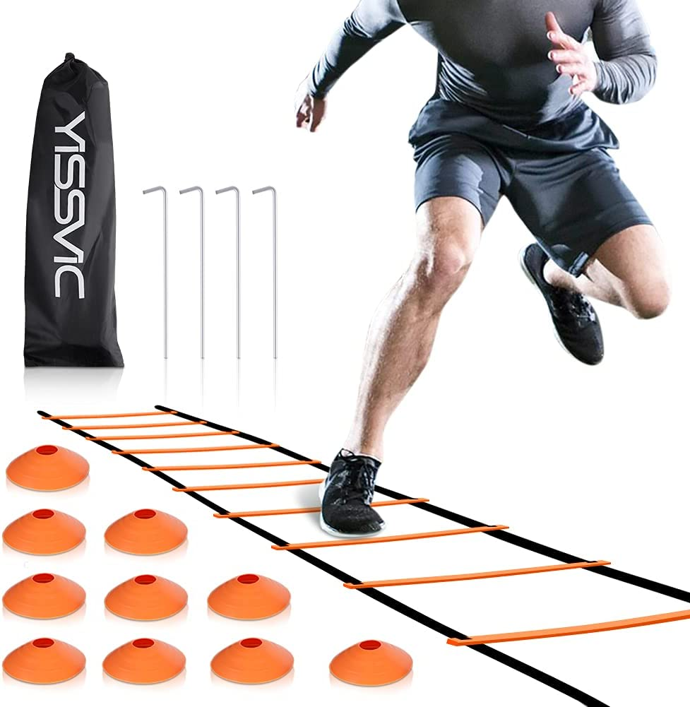 Agility Ladder Cones 20 Ft 12 Adjustable Rungs Fitness Speed Training Equipment