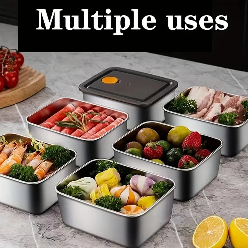 4 Sets Stainless Steel Fresh-keeping Box, Refrigerator Cooler Storage Box, Sealed Anti-overflow Bento Box, Picnic Lunch Box, Meal Prep Square Box, For Camping Picnic And Beach, Home Kitchen Supplies