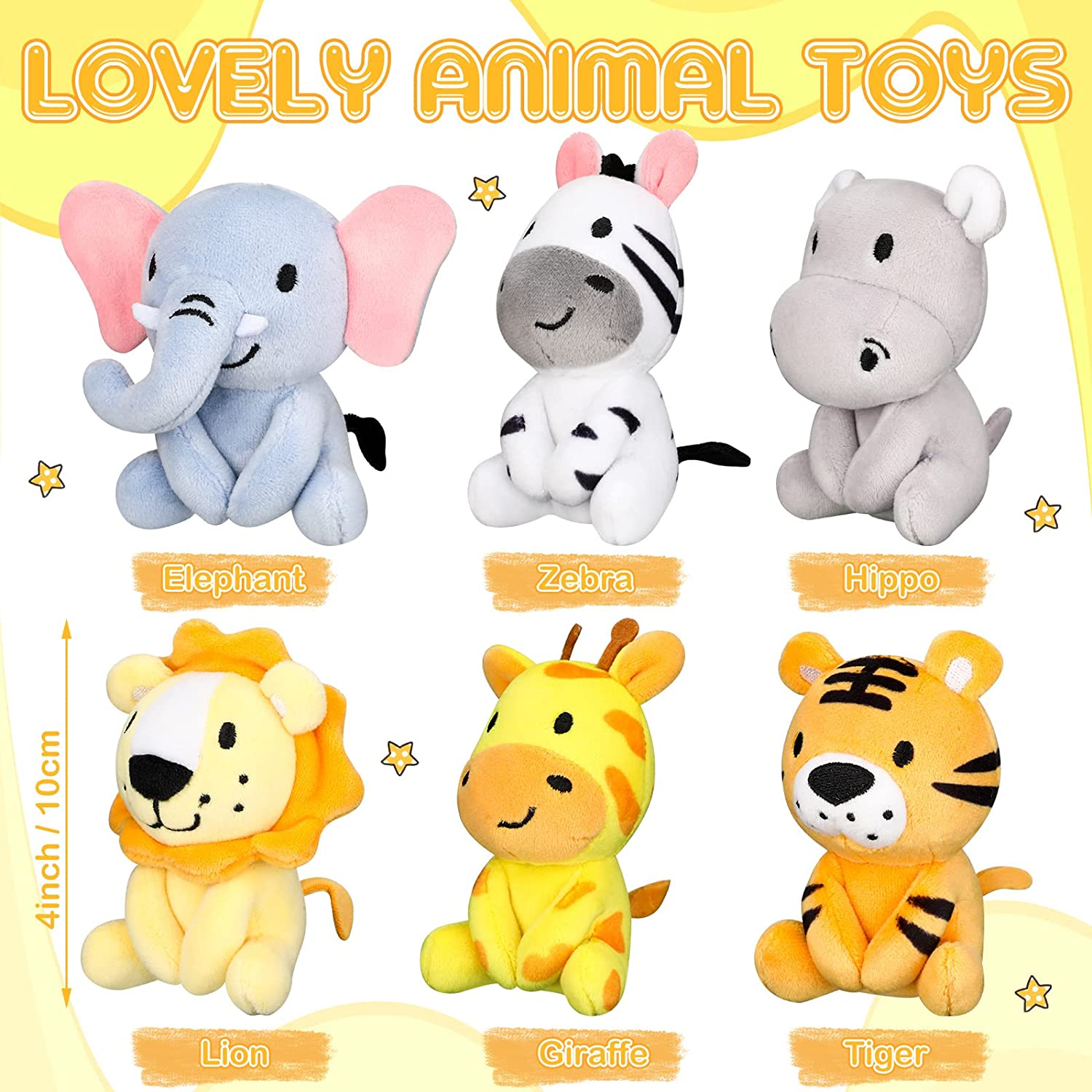 6 Pcs Mini Stuffed Forest Animals Jungle Bulk Plush Animal Toys 4 Inch Cute Plus