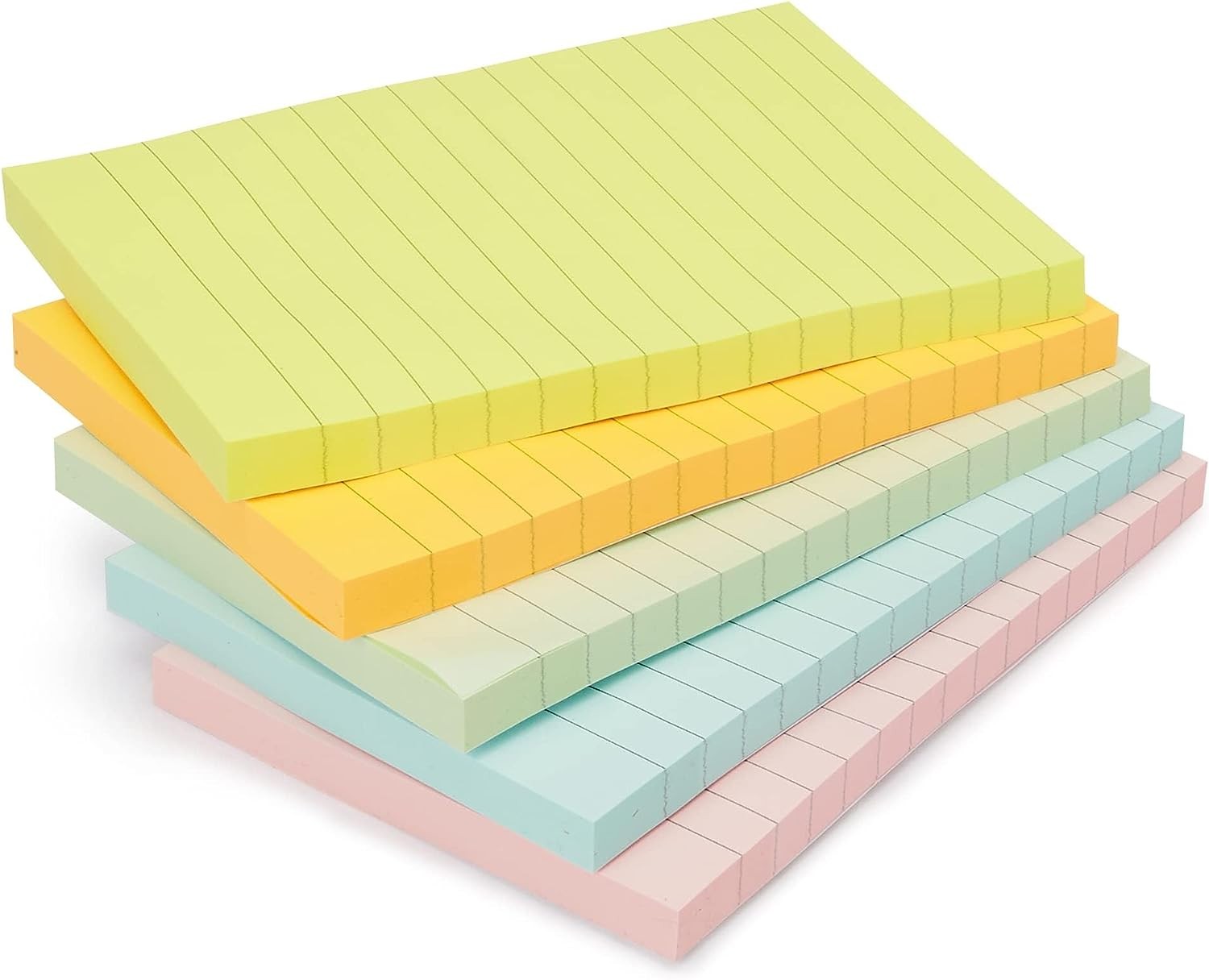 ID.GLOBAL  Basics Lined Square Sticky Notes, 4 x 6-Inch, Pack of 5, Assorted Colors