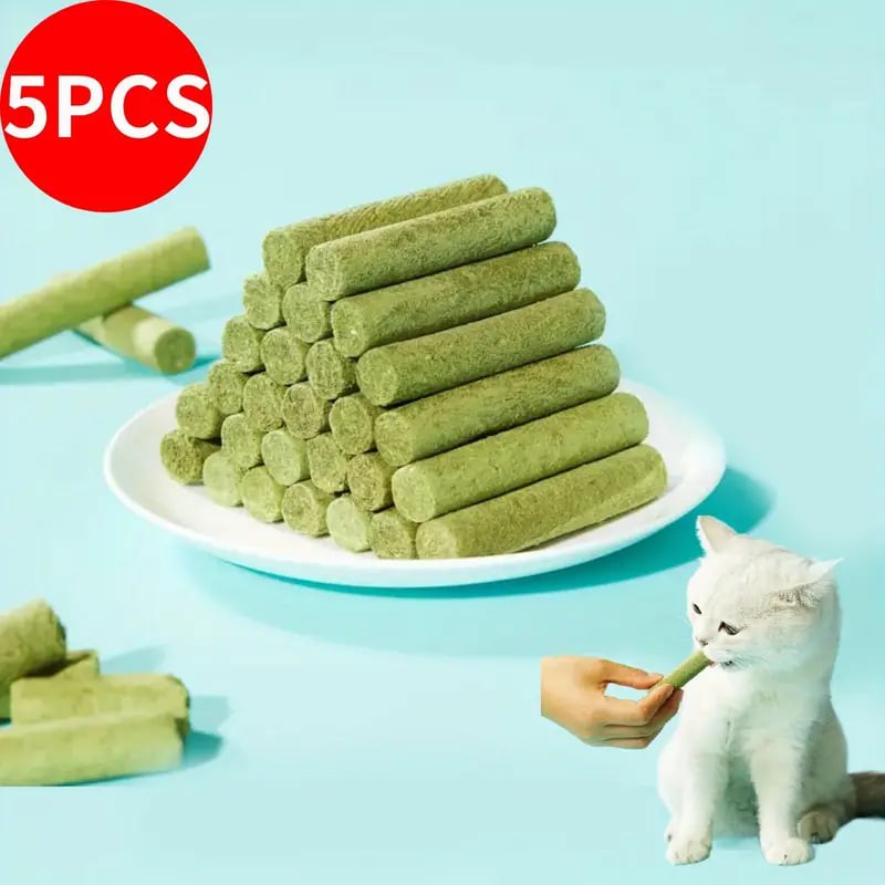 5pcs Cat Grass Stick, Freeze-dried Cat Snacks, Cat Oral Cleaning Treats