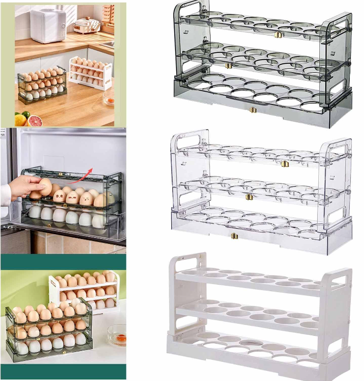 Multi Layer Egg Storage Box with Handle Space Saver for Fridge Countertop